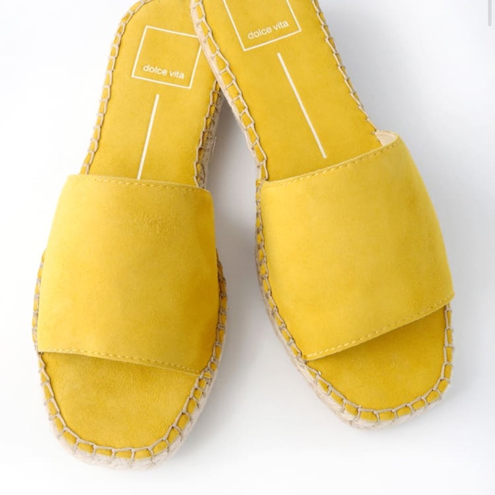 Dolce Vita Bobbi Yellow Suede Leather Espadrille Slides